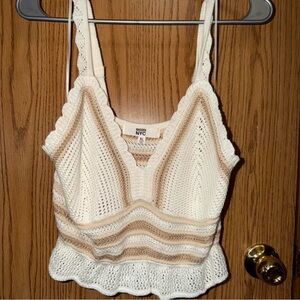 Madden NYC Cream Knit Striped Crop Tank